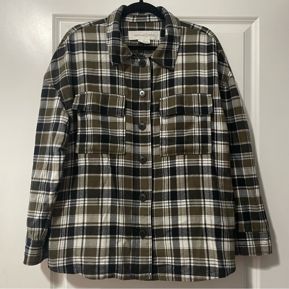 TREASURE & BOND PLAID BUTTON DOWN SHIRT JACKET